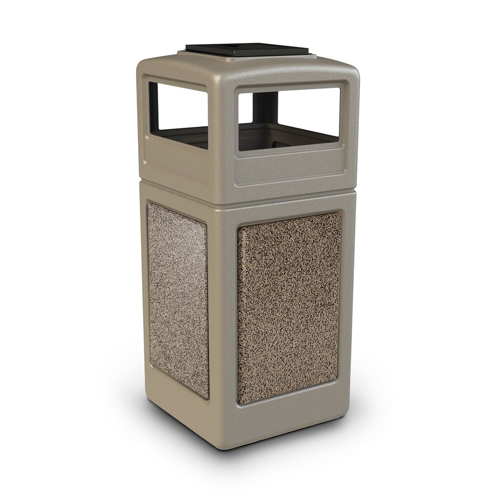 Commercial Zone® StoneTec® 42 Gallon Waste Container Ashtray Lid Beige with Riverstone Panels